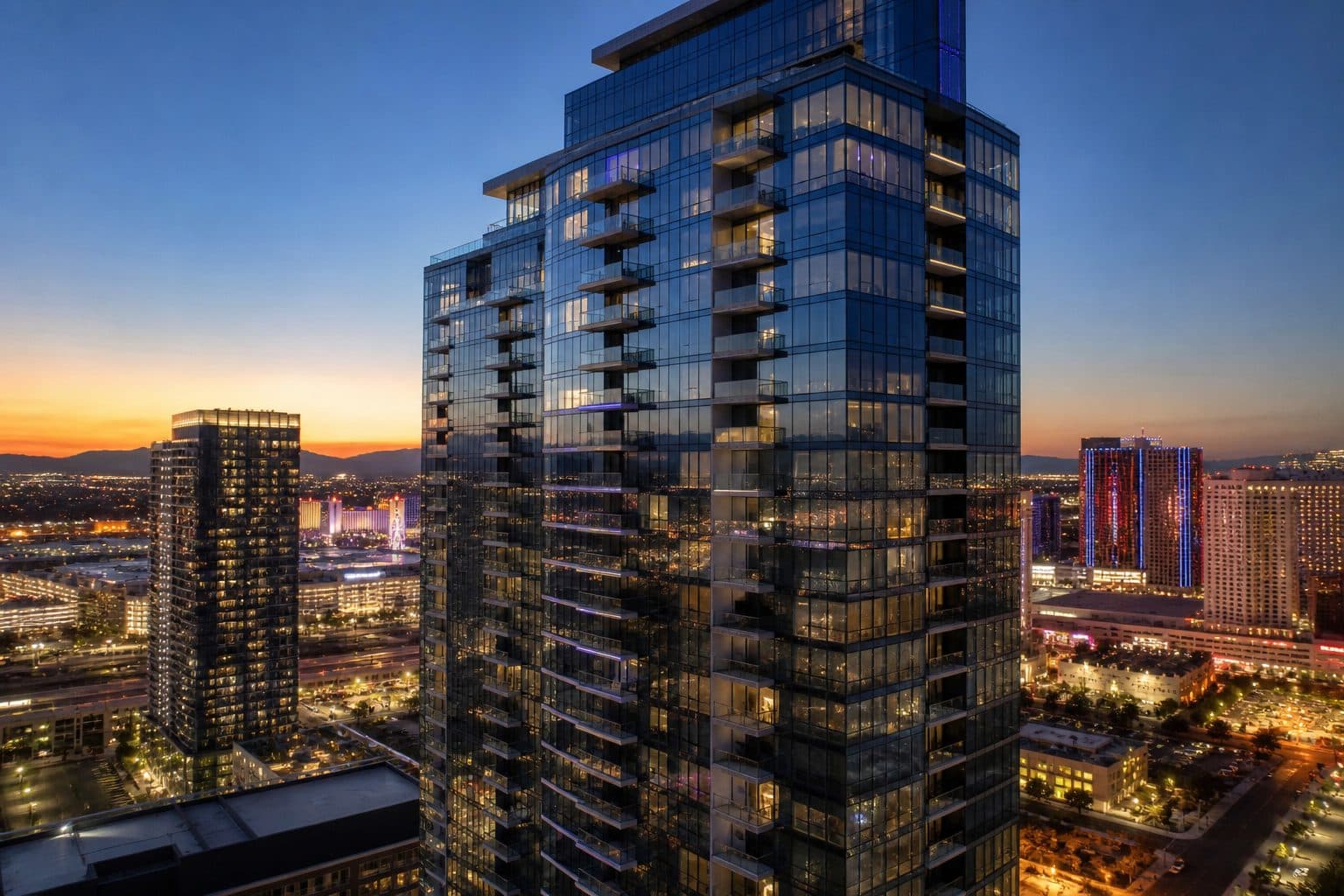 Las Vegas high-rise condominiums at twilight