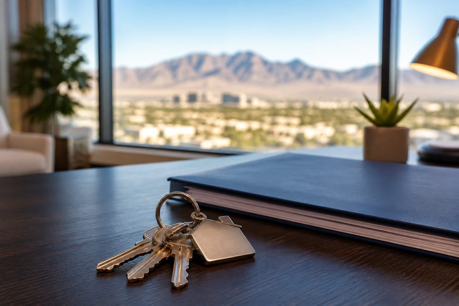 House keys on a desk after a closed Las Vegas home sale